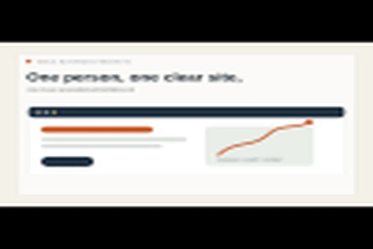 A focused browser window showing a clear solo-business website with services, proof, and contact sections