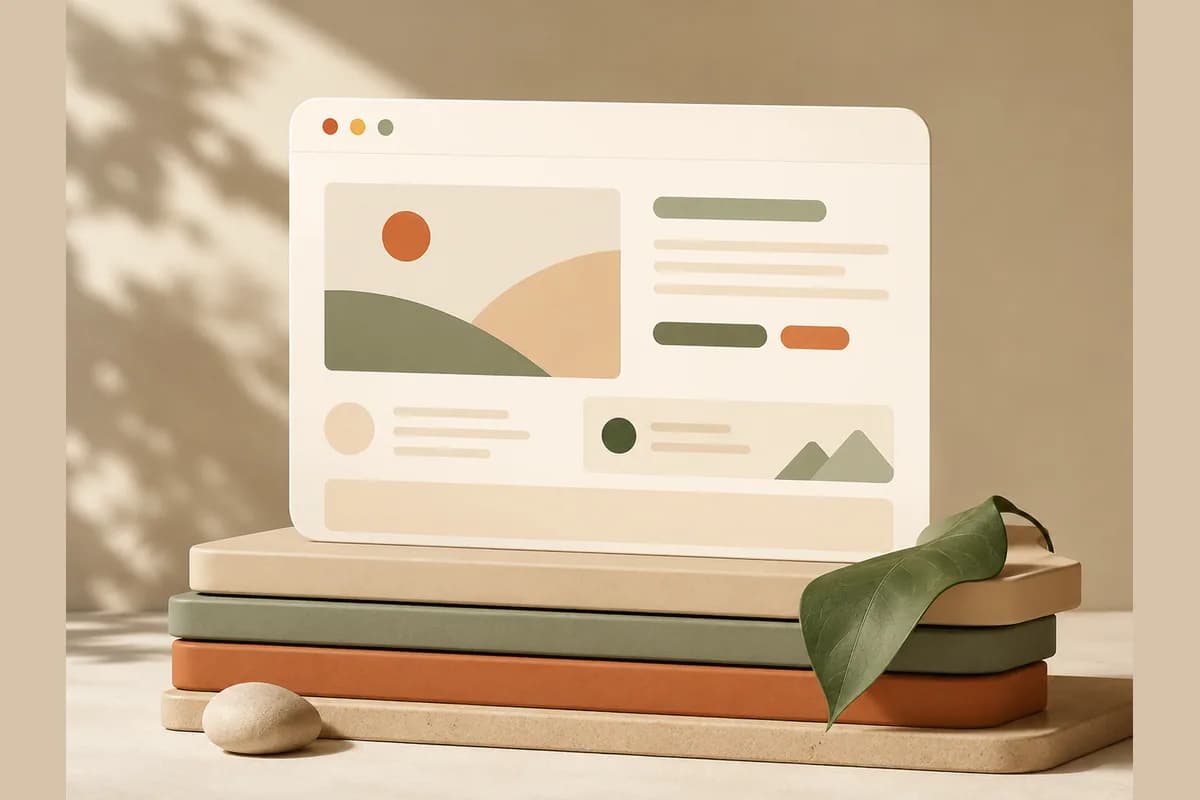Illustration of a browser mockup emerging from stacked hosting slabs, representing Hostinger's hosting-bundled AI website builder.