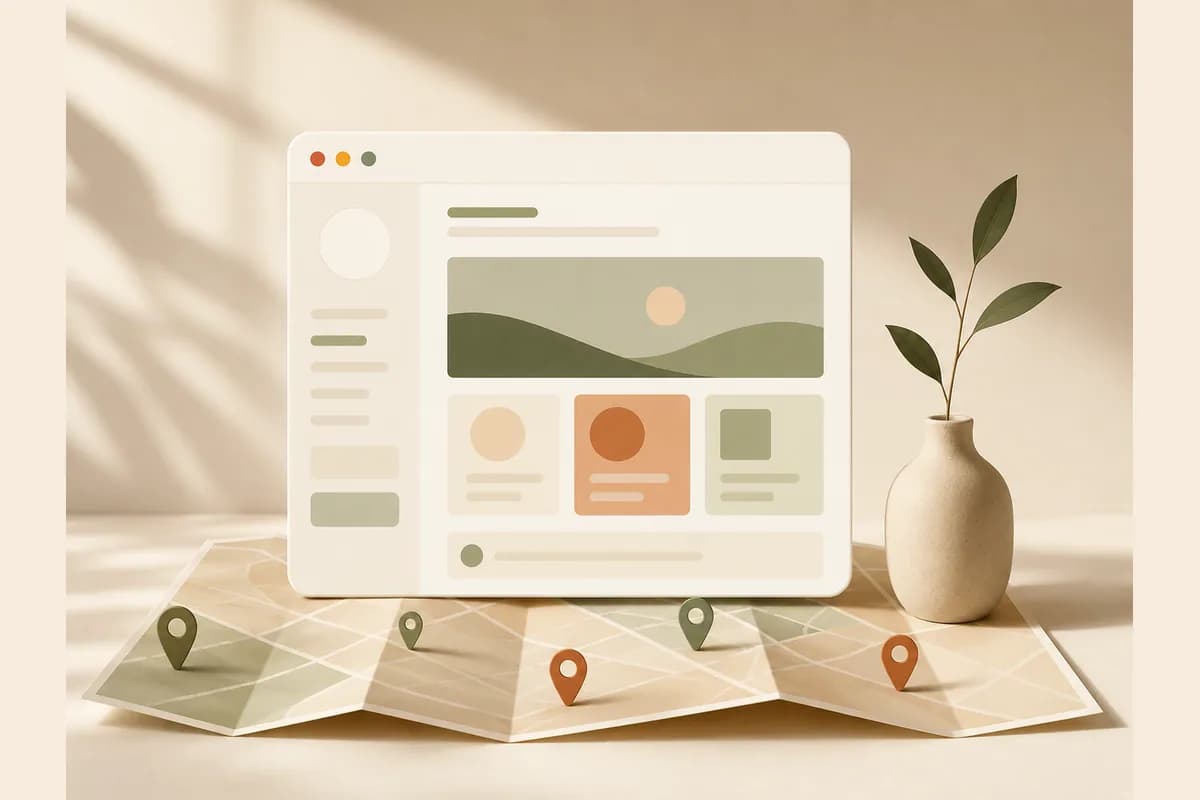 Mockup jendela browser di atas peta kota dengan pin lokasi, menggambarkan kebutuhan website untuk beragam bisnis di Semarang.