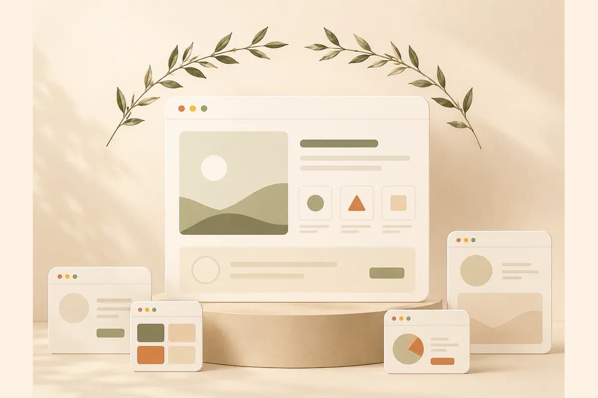 Satu jendela browser diangkat di atas tumpuan mengatasi jendela-jendela lebih kecil di sekelilingnya, menggambarkan layanan pembuatan website terbaik.