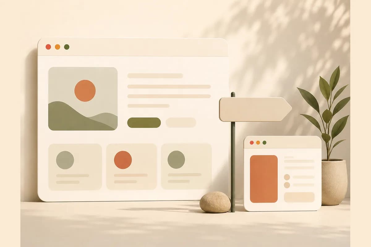 Ilustrasi domain website yang terhubung ke halaman bisnis di browser