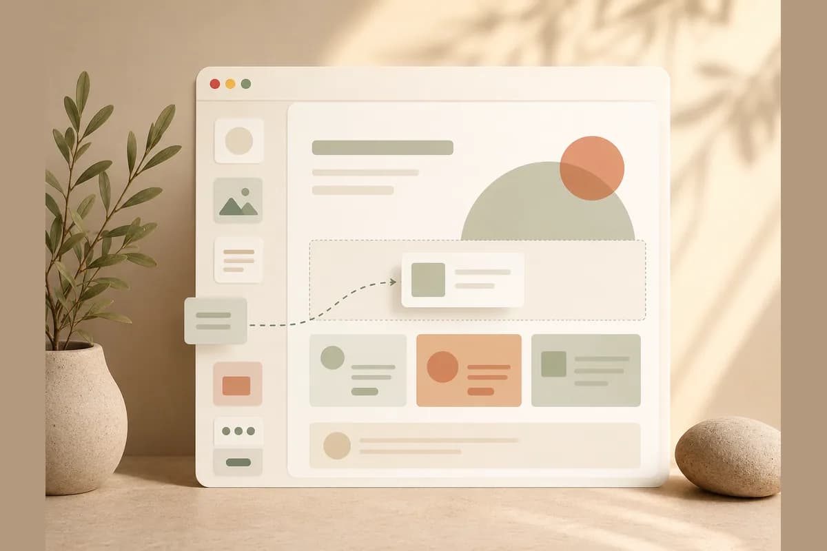 A browser window being built from drag-and-drop blocks, illustrating the Wix website builder for small business.