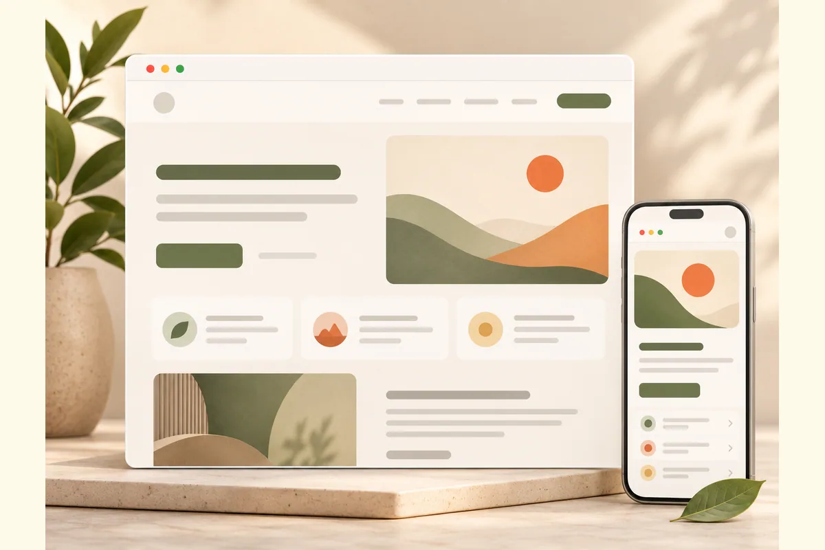 Bentuk smartphone tegak menampilkan mockup jendela browser, menggambarkan cara buat website gratis lewat HP tanpa laptop.