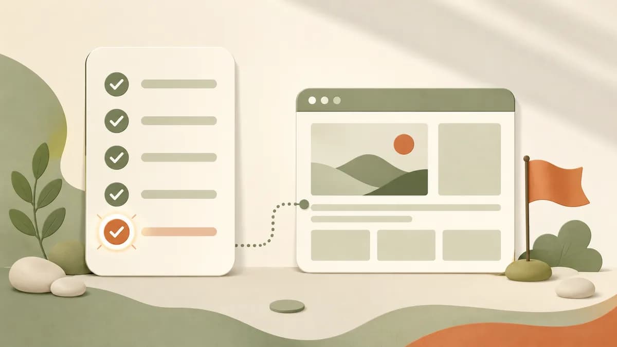 Layar laptop menampilkan halaman website bisnis yang sedang dicek satu per satu sebelum tombol publish ditekan.