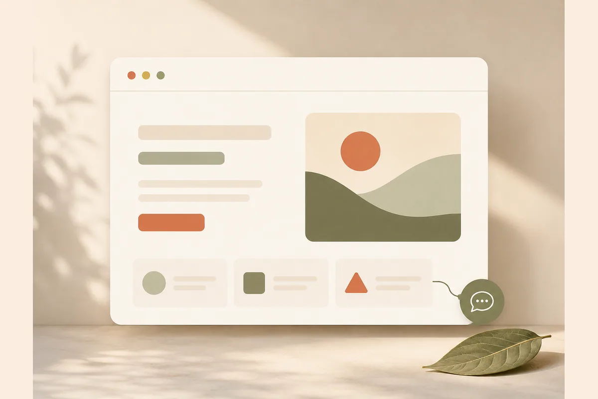 Mockup jendela browser dengan tombol gelembung chat mengambang di sudut bawah, menggambarkan integrasi WhatsApp pada website.