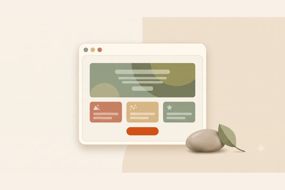 Mockup jendela browser berisi satu landing page fokus dengan satu blok utama besar dan satu tombol ajakan di tengah, menggambarkan landing page yang dirancang untuk satu tujuan.