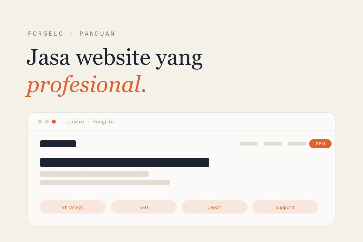 Ciri jasa pembuatan website profesional: site dengan badge Pro dan tanda kualitas