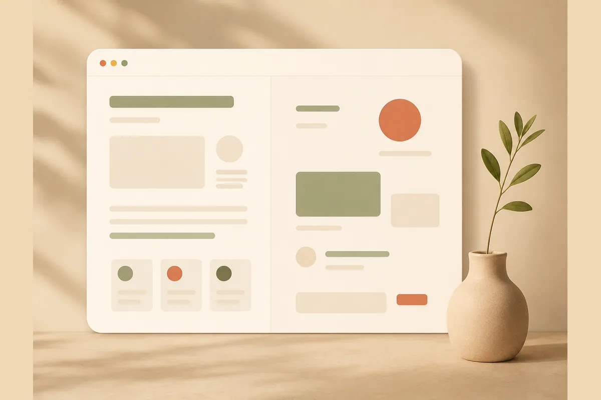 A browser window mockup split down the middle, one half neatly aligned and the other sparse and uneven, illustrating an honest review of the Leadpages builder.