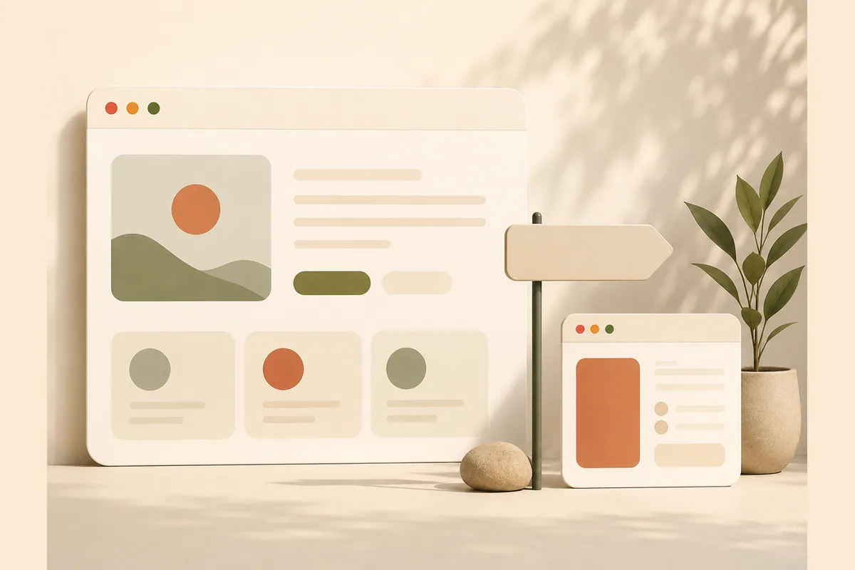 Ilustrasi domain website yang terhubung ke halaman bisnis di browser