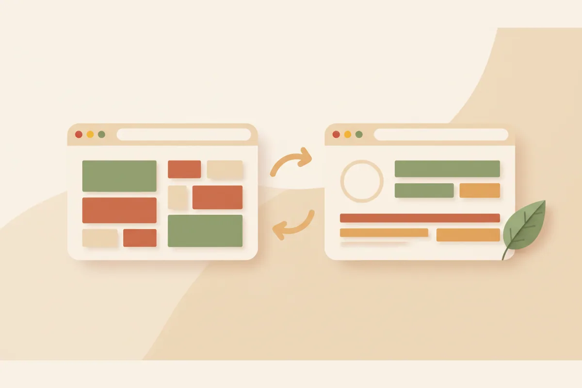 An old website being refreshed into a clearer modern layout while keeping its useful customer paths