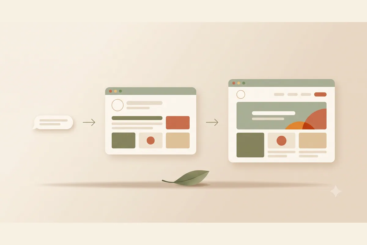 Five AI website builder cards compared side by side, each showing a different feature icon for setup, SEO, chat, pricing, and launch, with the middle card highlighted