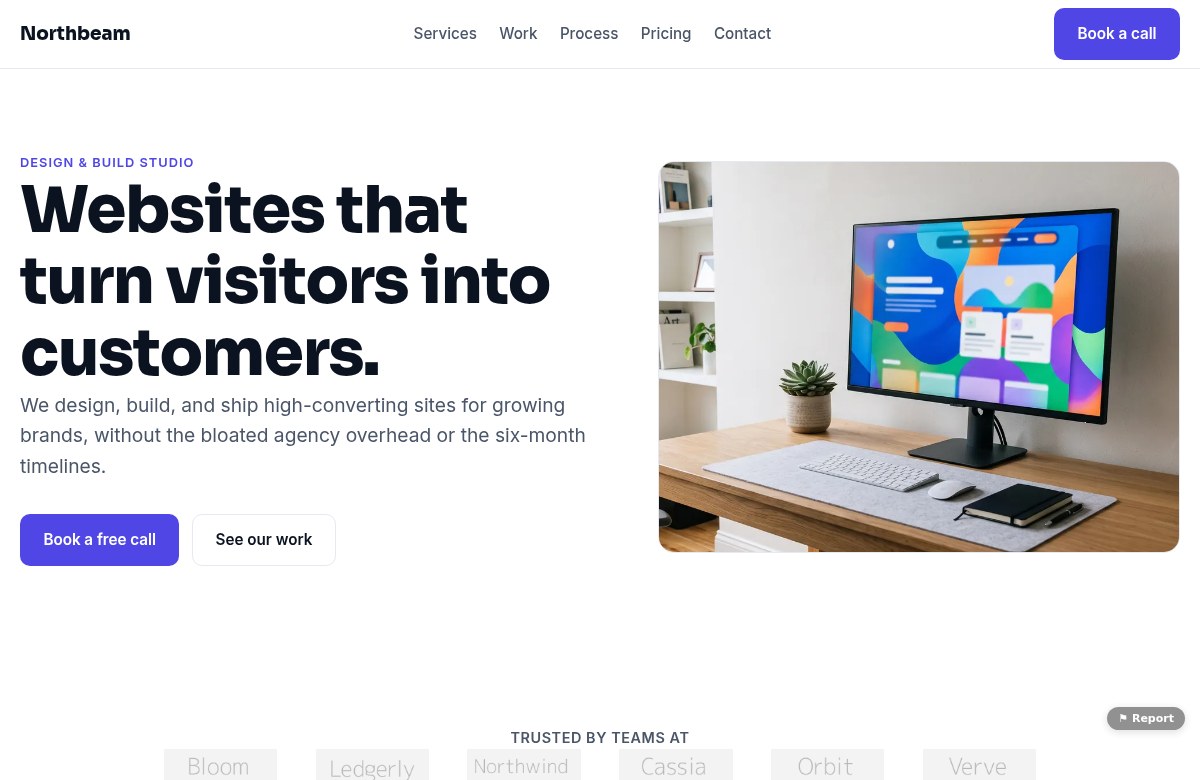 Tampilan pembuka contoh publik berjudul Northbeam Studio pada subdomain rental-crane