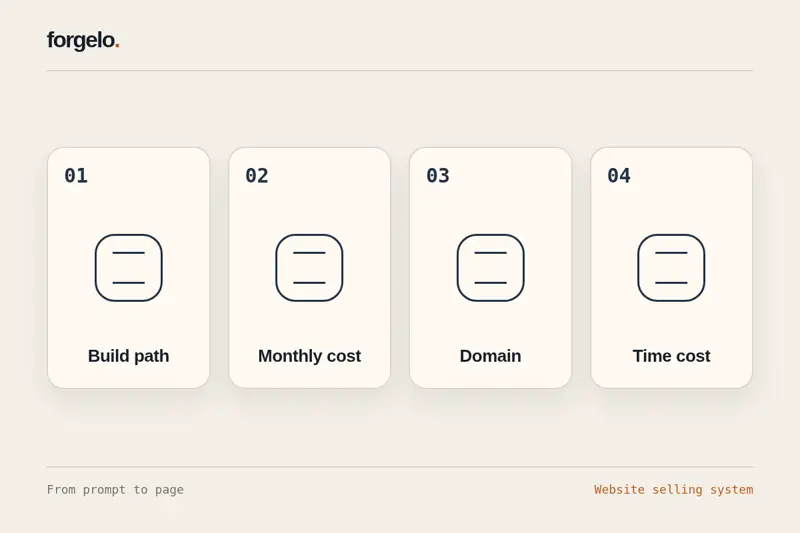 Empat biaya yang perlu dihitung sebelum publish website jualan: jalur pembuatan, biaya bulanan, domain, dan waktu
