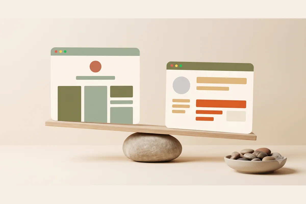 Perbandingan app builder dan website builder secara berdampingan