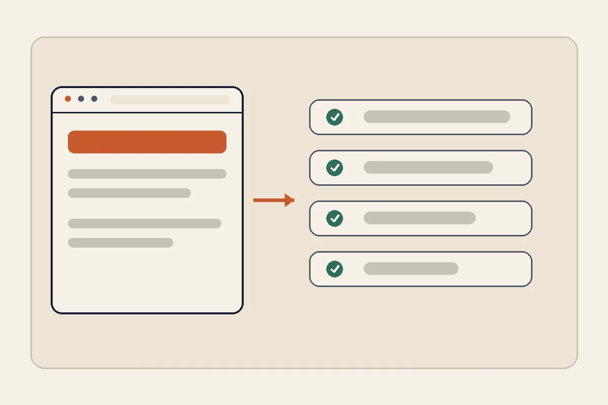 A live website outline leading into a short checklist of practical checks for a website service vendor