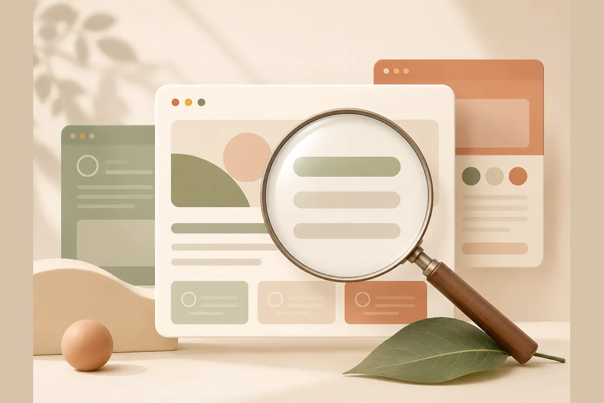 Kaca pembesar melayang di atas jendela browser dan memperbesar beberapa baris kontennya, seperti memeriksa portofolio vendor.