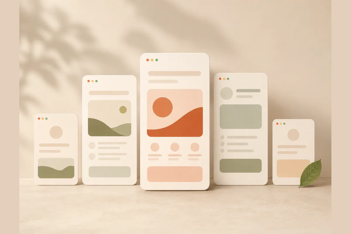Lima kartu berjajar dengan tinggi berbeda dan satu kartu tertinggi terangkat ke depan, menggambarkan lima cara membuat landing page gratis yang dibandingkan.