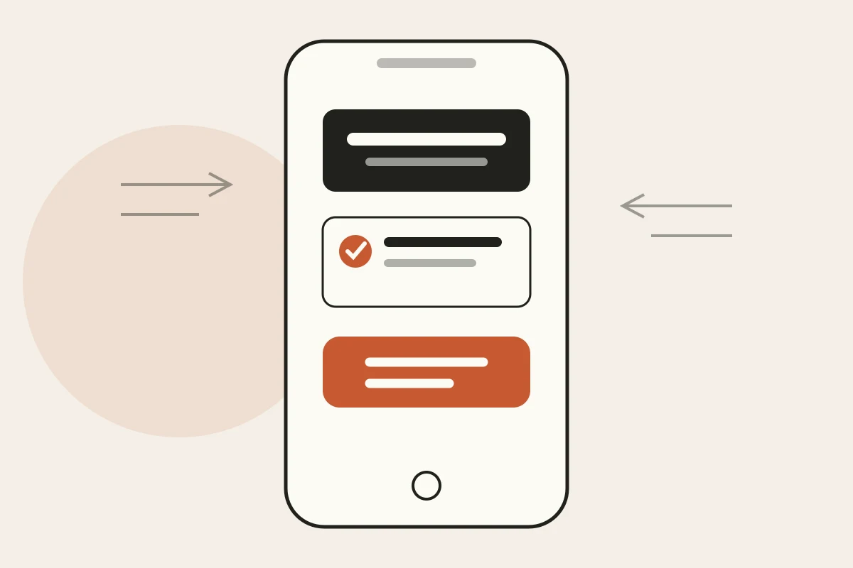 Layout website mobile dengan headline singkat, kartu bukti, dan aksi kontak yang menonjol