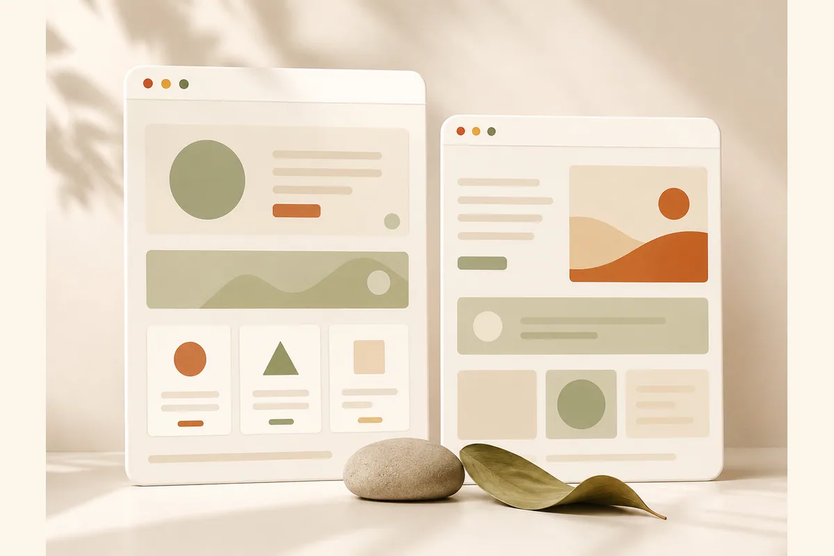 Two browser window mockups placed side by side comparing layouts, standing in for Wegic and Forgelo weighed against each other.