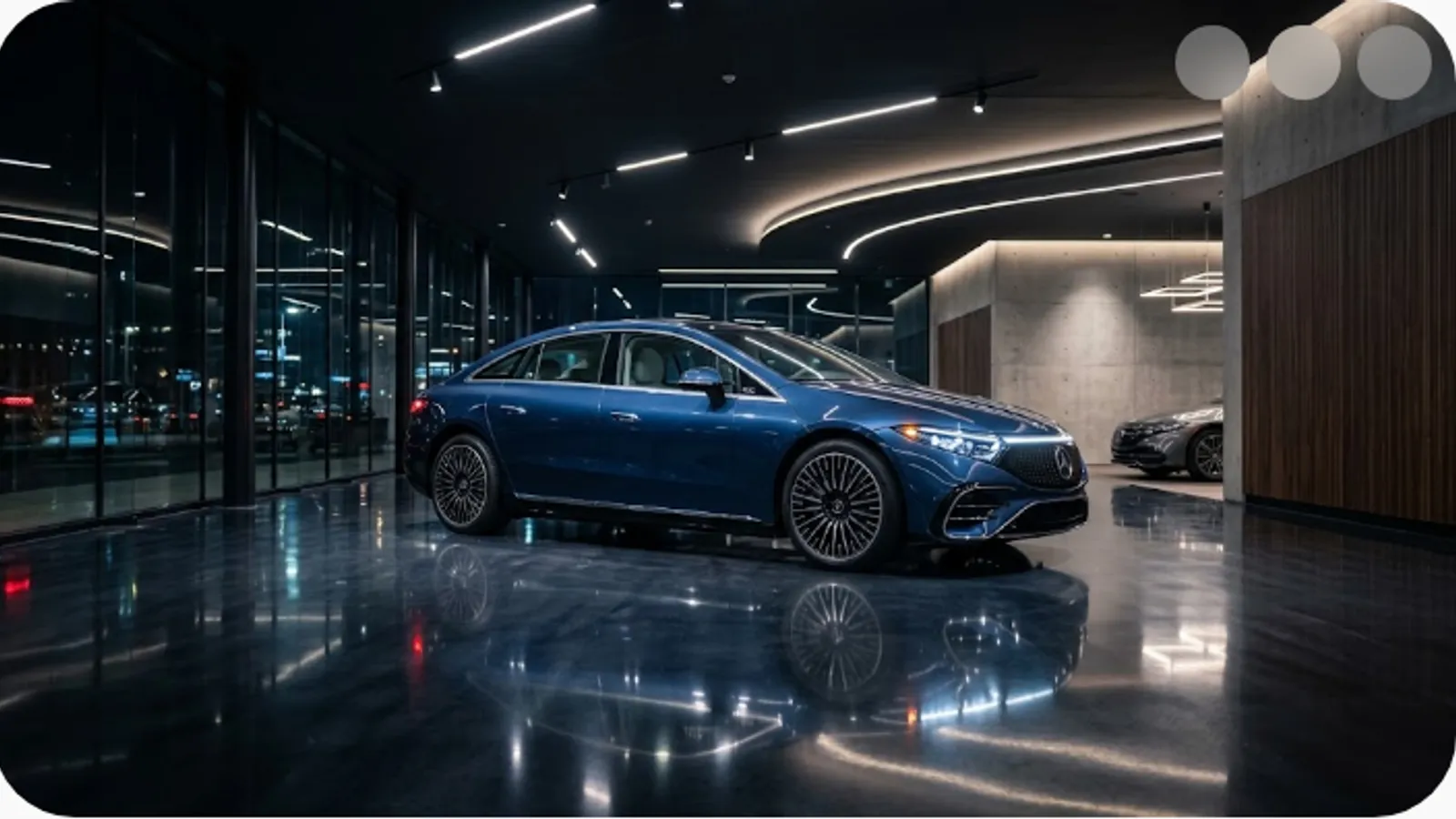 sleek modern luxury car in a premium showroom with dramatic lighting