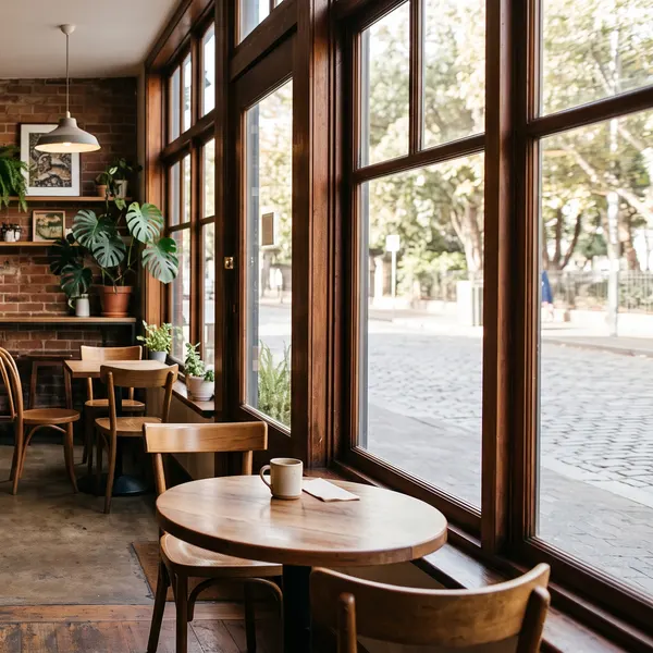 cozy corner of a specialty coffee shop in natural light