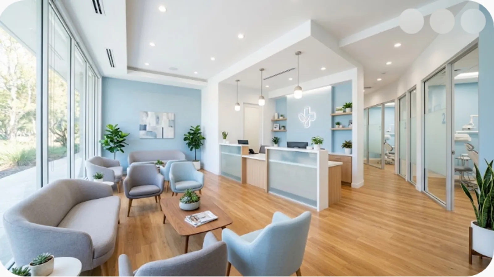 modern clean dental and medical clinic interior in calm blue tones