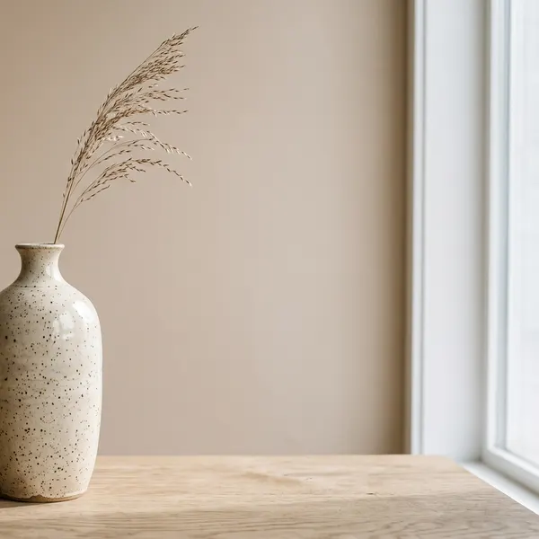 speckled ceramic vase against a neutral background