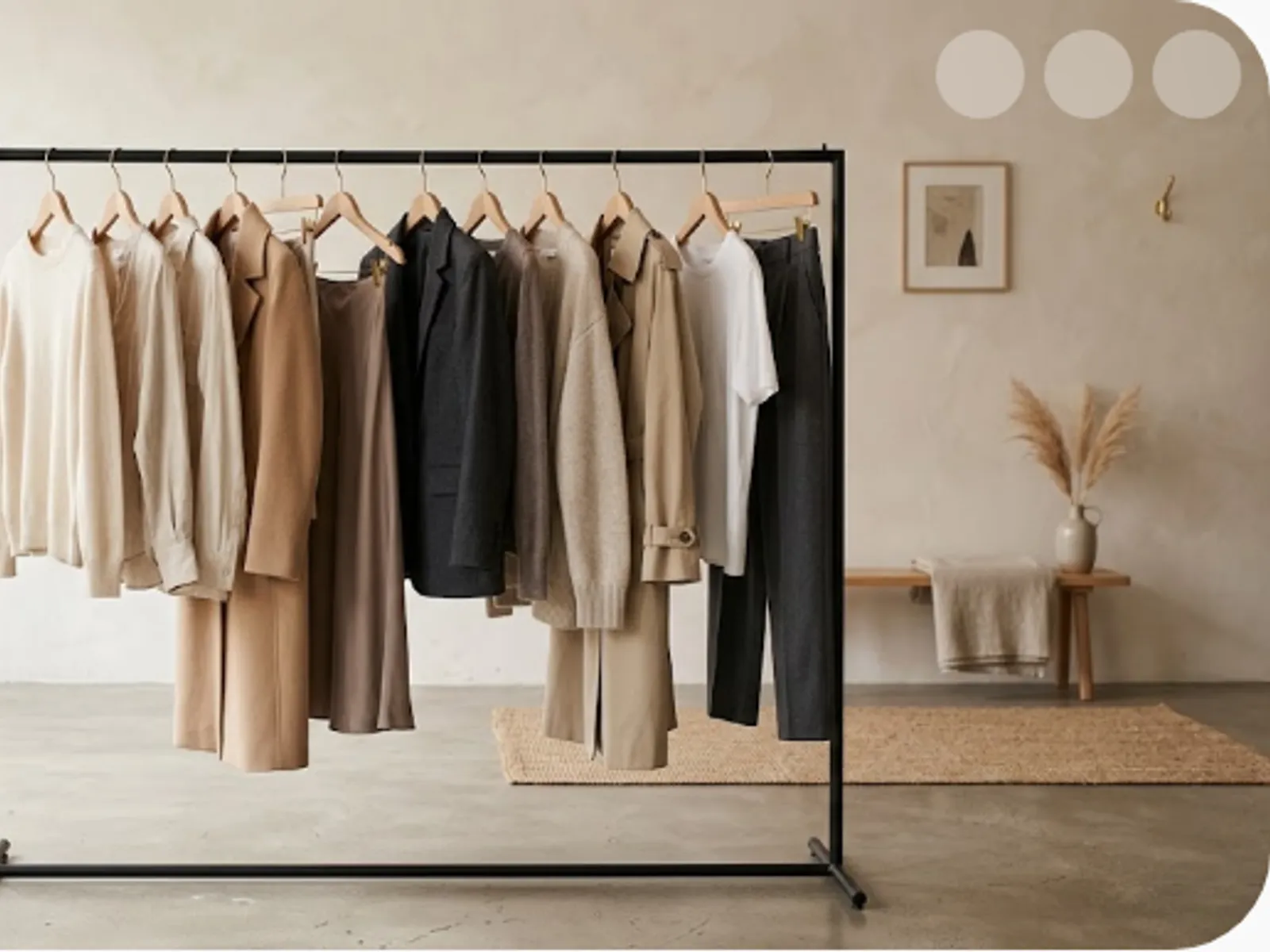 minimalist rack of curated clothing in a boutique