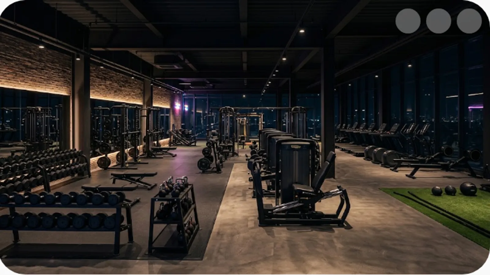 modern fitness gym interior with equipment and dramatic lighting