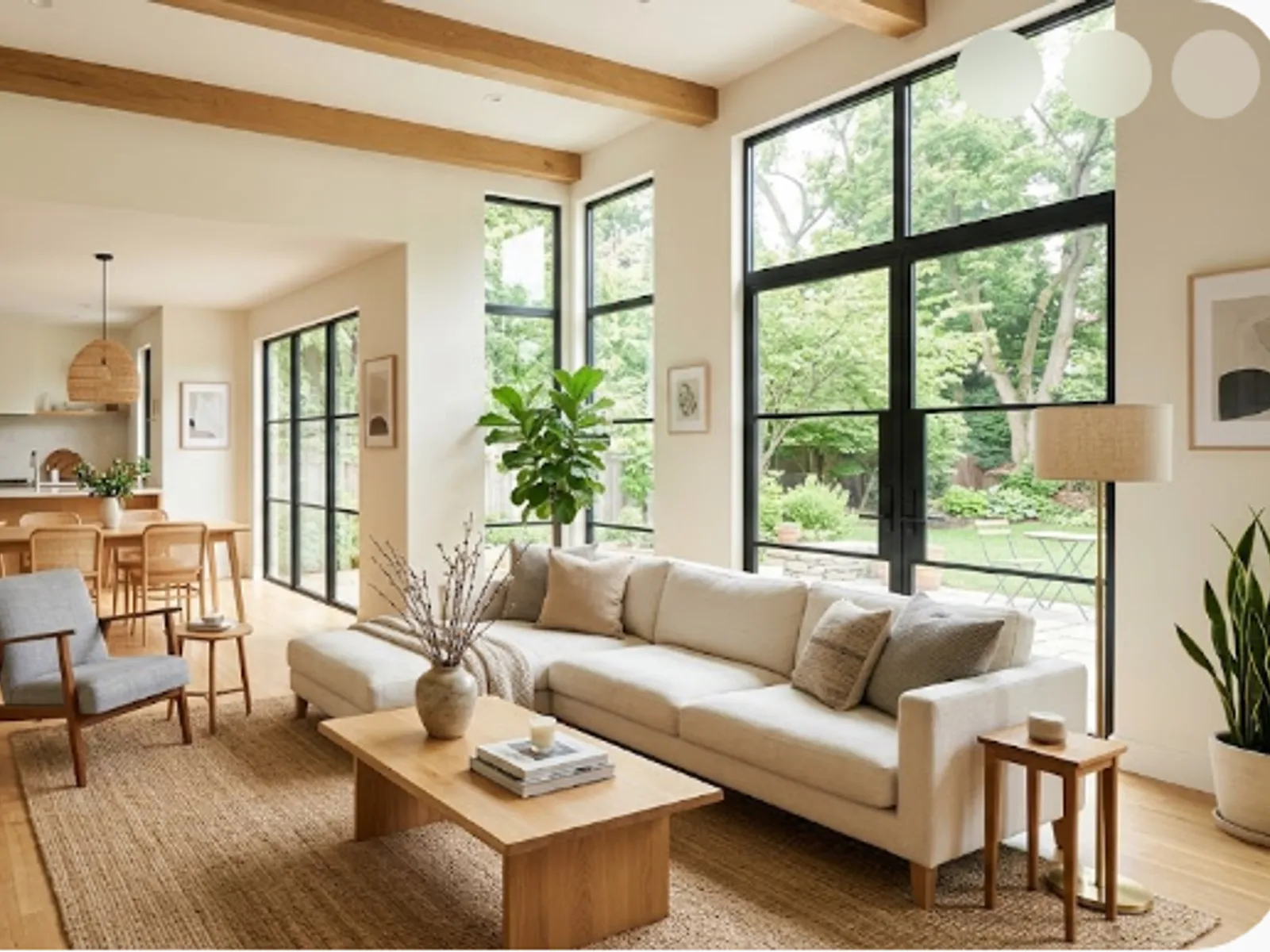 bright open-plan living room with large windows