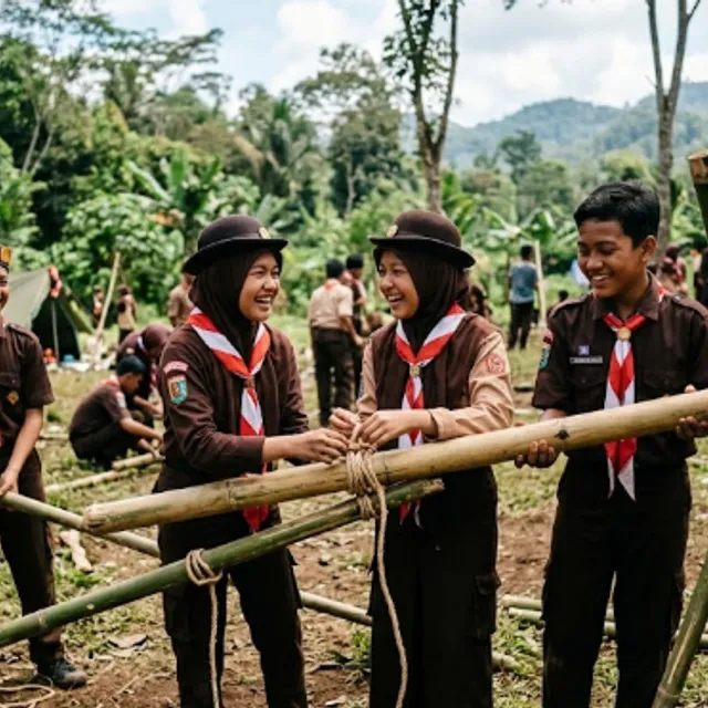 Siswa SMP mengikuti kegiatan ekstrakurikuler pramuka
