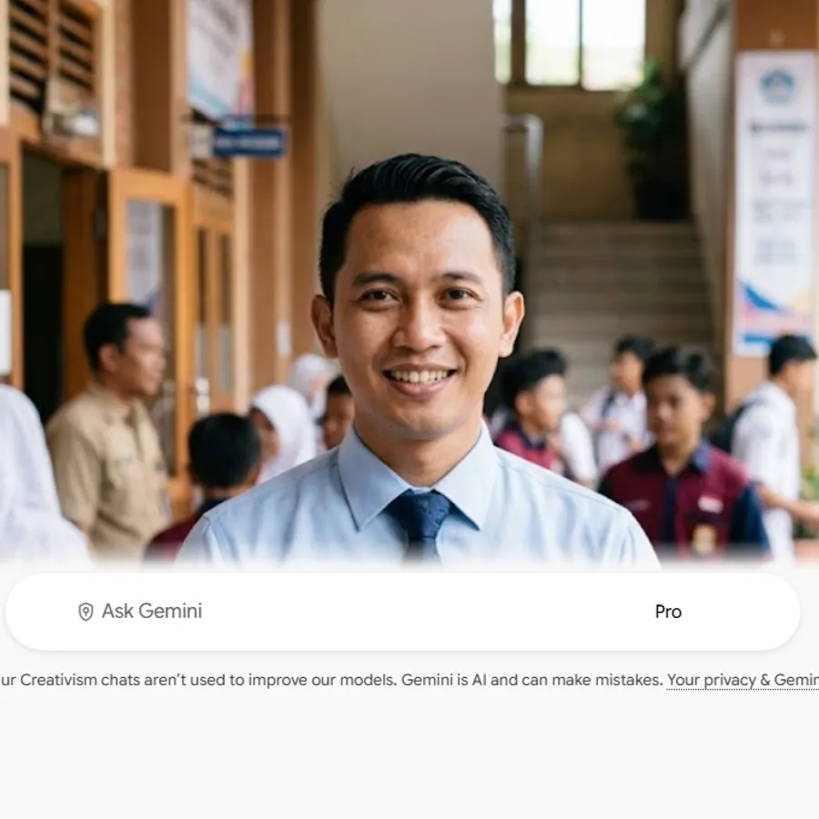 Potret kepala sekolah SMP mengenakan kemeja formal yang rapi