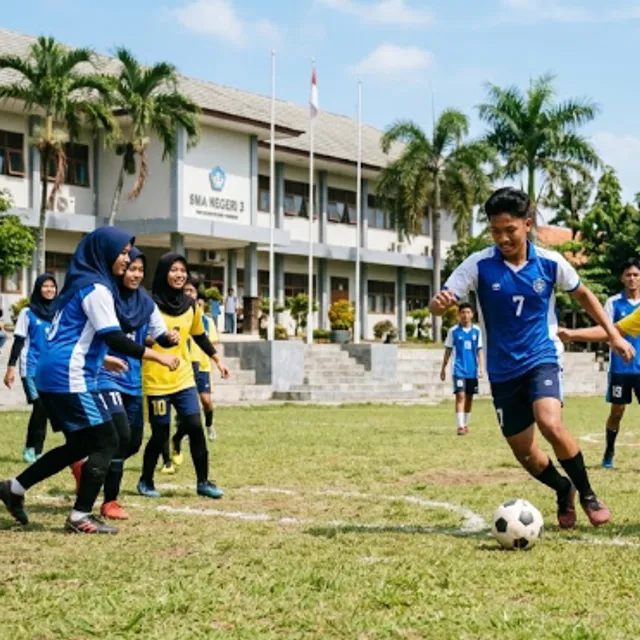 Siswa SMA berolahraga di lapangan sekolah