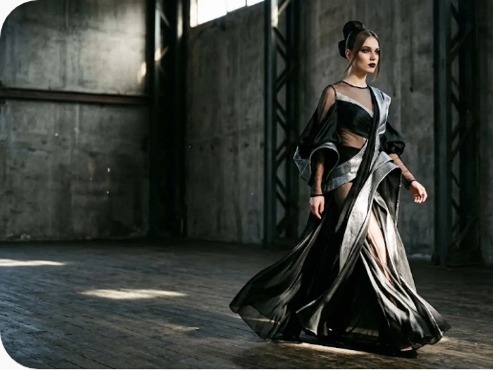 high-fashion editorial photograph with dramatic lighting