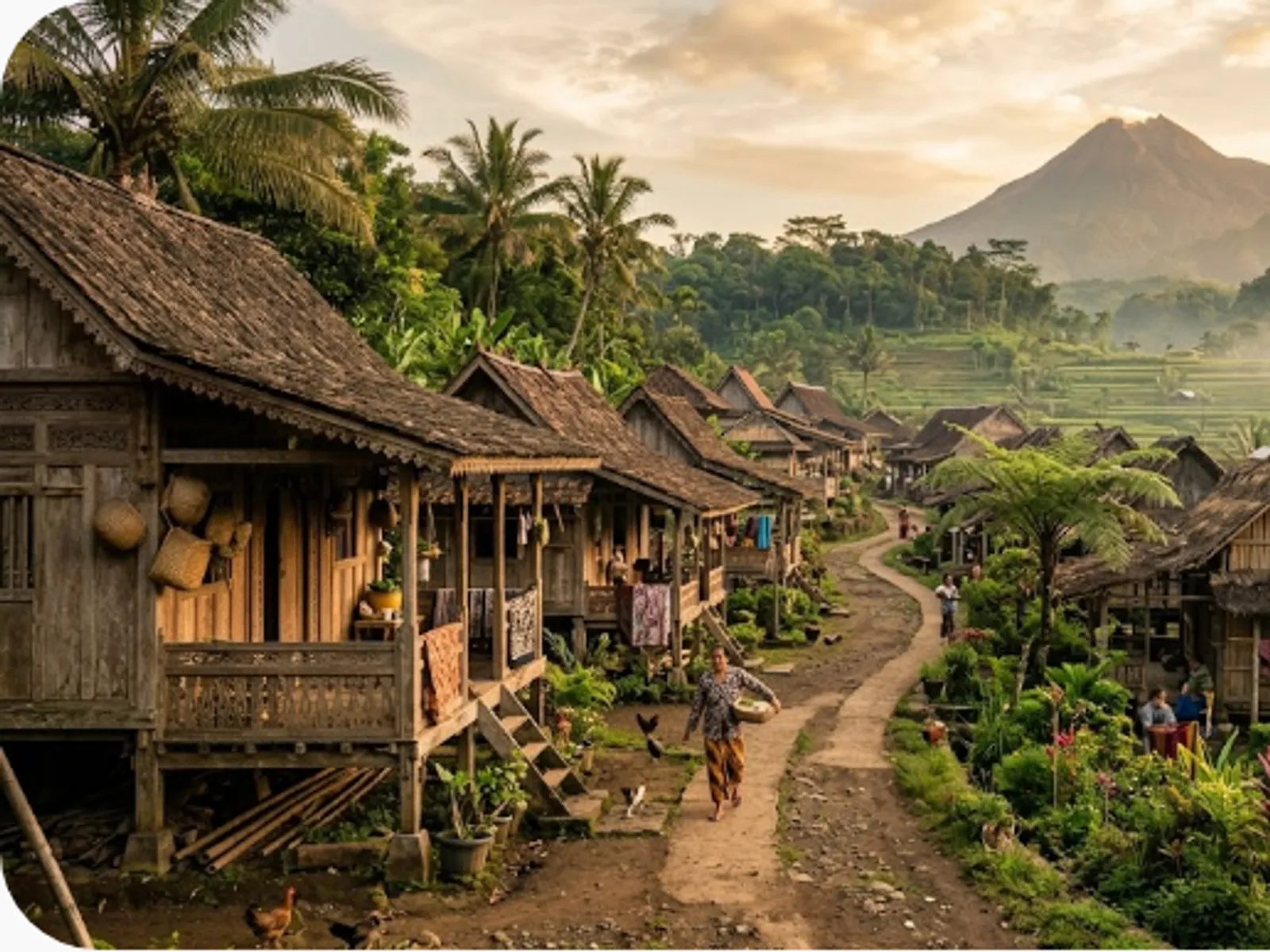 traditional Indonesian village with wooden houses